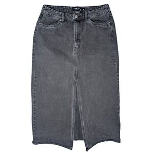 Refuge Denim Large Black Grey Midi High Slit‎ Denim Jean Skirt